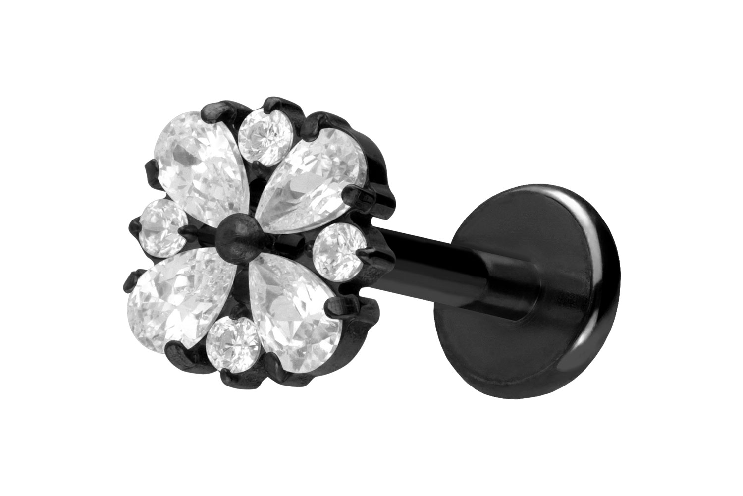 Titan Labret Piercing mit Push Fit KRISTALLORNAMENT